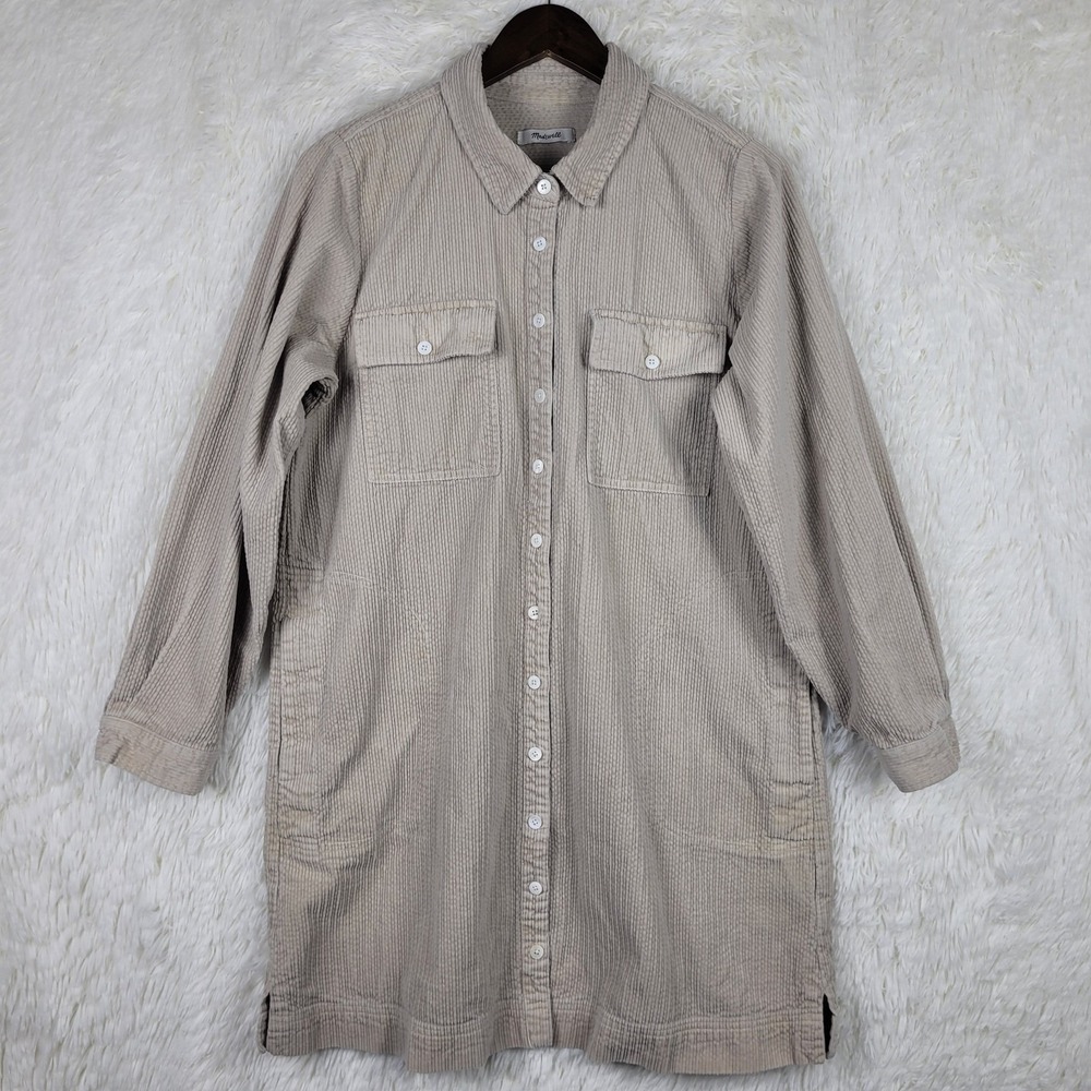 Madewell Corduroy Shirt Dress Tan Beige Button Front Mini Womens Medium